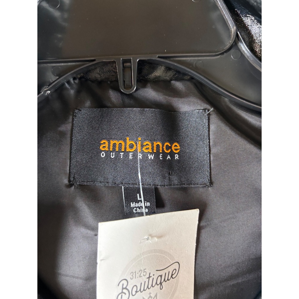 Ambiance Outerwear Womens Black Patent Puffer Vest Size Large Zip Up Vest NEW - Picture 2 of 4